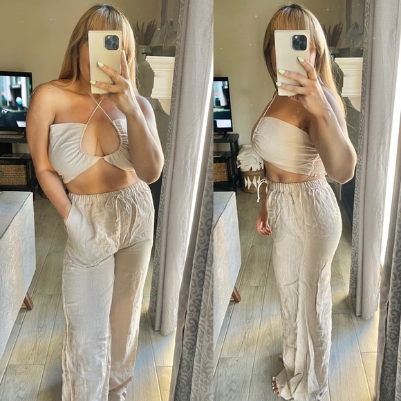 NIA | NWT! linen pull on pant & amie convertible halter top size: medium - Picture 1 of 8